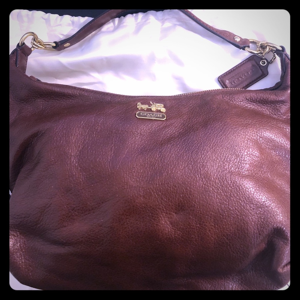 Brown leather Coach hobo with shoulder strap